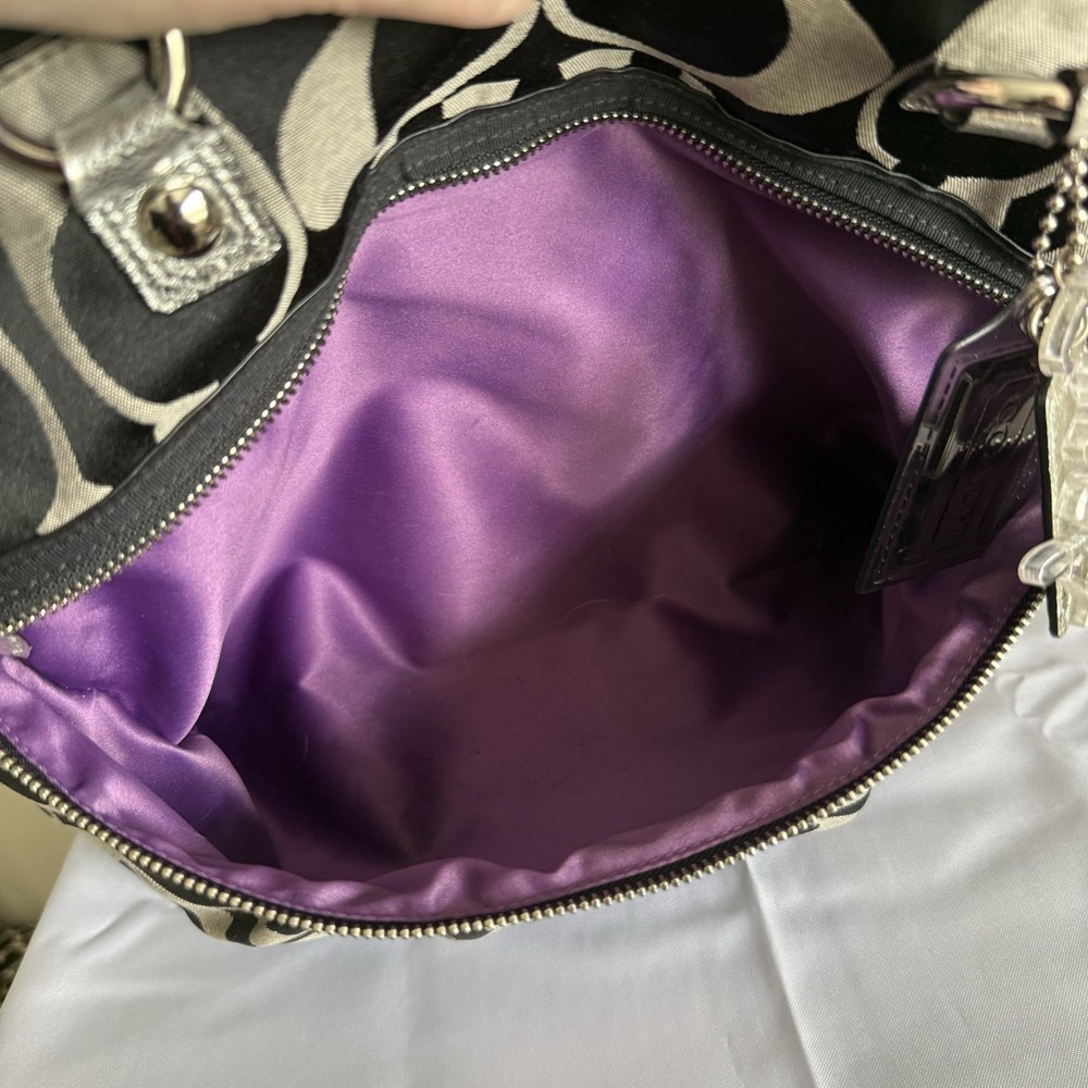 Coach Poppy Large Shoulder Tote Bag Purse Black Silver Shopper Signature C - Picture 10 of 16